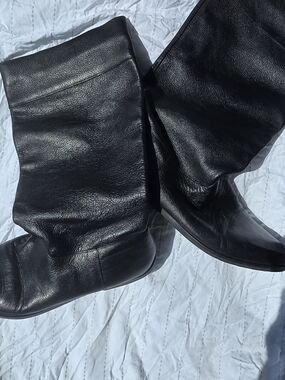 Deauville Vintage Black Pebbled Leather Slouch Boots 8.5B Made in Brazil